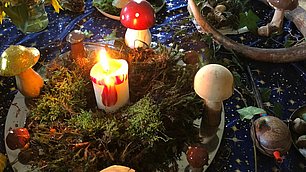Schamanischer Altar auf einem Magic Mushroom Retreat "Reise zu Dir selbst" mit Julia Fischer